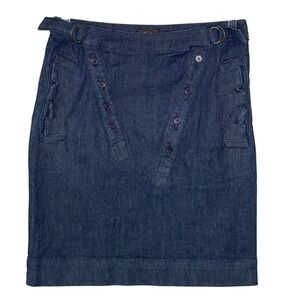 Louie Dark Wash Denim Sailor Pencil Skirt Ruffle Pockets Blue Size‎ 0